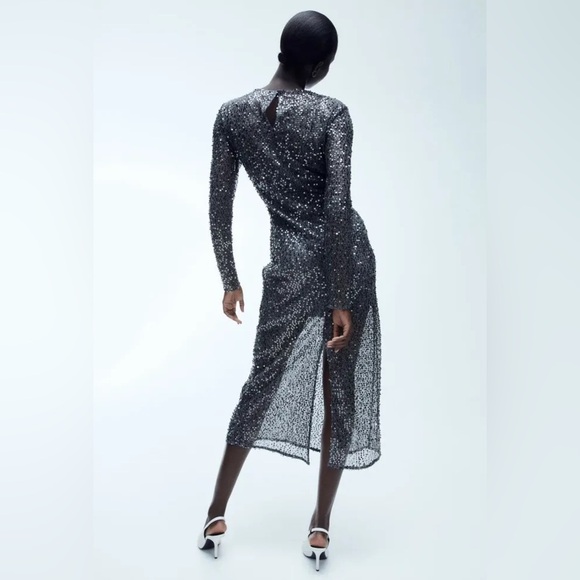 H&M studio premium line sequin net long sleeve midi dress nwt - Picture 3 of 5